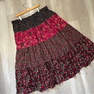 Vintage Patchwork Skirt floral tiered womens Pink (large) bohemian hippie summer